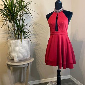 Bebe Rhinestone Halter Top Dress